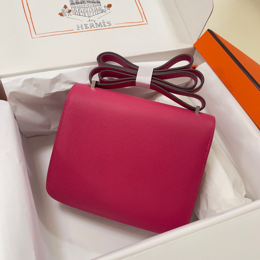 Hermes Constance 18 Mini Shoulder Bag In Rose Red Epsom Leather